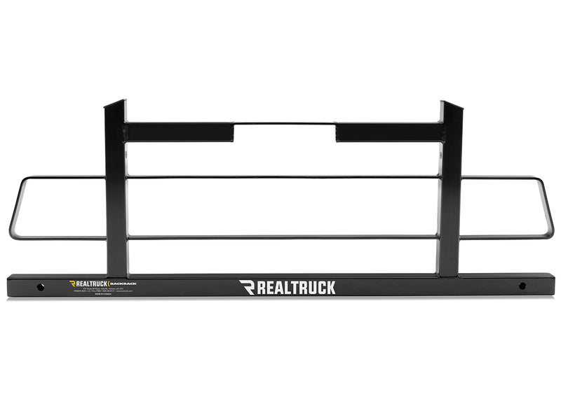 BackRack Original: front view of a black Original headache rack with grab handles on each side on a white background