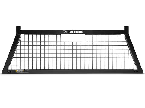 BackRack Safety: black Safety headache rack with a welded wire mesh screen and a center light cut-out, shown straight on against a white background