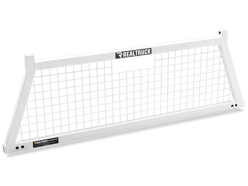 BackRack Safety: white powder coat Safety headache rack with a wire mesh screen, shown at an angle against a white background