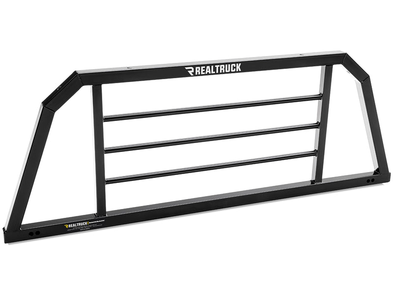 BackRack SR: black SR headache rack with an angled frame and three horizontal bars, shown at an angle against a white background