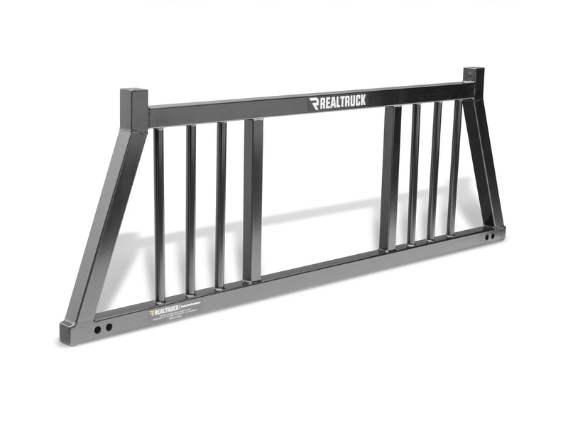 BackRack Three Round: A black headache rack with groups of vertical bars on each side and an open center, shown on a white background