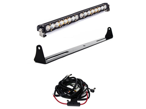 Baja Designs S8 20" Bumper Light Bar Kit, complete kit on a studio background: A 20" S8 light bar on white