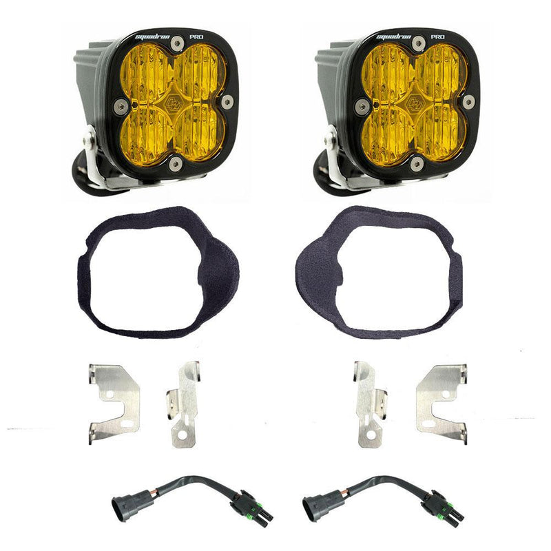 Baja Designs Squadron Pro Fog Pocket Light Kit for the 2019-2026 Sprinter, Baja Amber: two Squadron Pro pods, fog pocket bezels, brackets and adapter harnesses