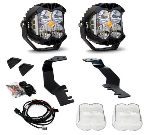 Baja Designs LP4 Pro A-Pillar Light Kit, complete kit on a studio background: A pair of Baja Designs LP4 Pro LED pods