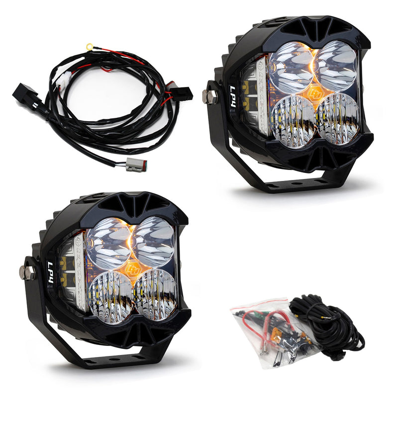 Baja Designs LP4 Pro Bumper Light Kit, complete kit on a studio background: two black LP4 Pro pods