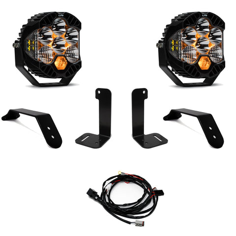 Baja Designs LP6 Pro Bumper Light Kit, complete kit on a studio background: two black LP6 Pro pods
