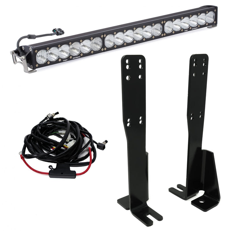 Baja Designs OnX6+ 30" Grille Lower Light Kit, complete kit on a studio background: an OnX6+ 30" light bar