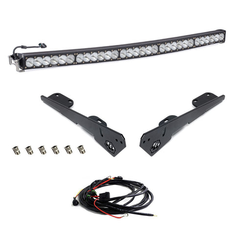 Baja Designs OnX6+ Arc 50" Light Bar Roof Kit, complete kit on a studio background: curved OnX6+ Arc 50" light bar