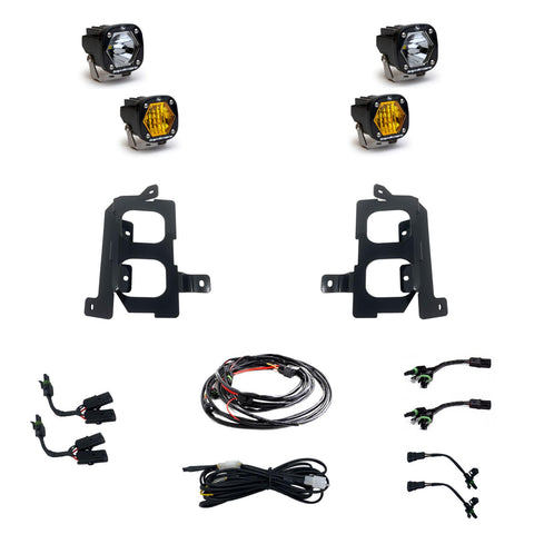 Baja Designs S1 Dual Fog Pocket Light Kit, complete kit on a studio background