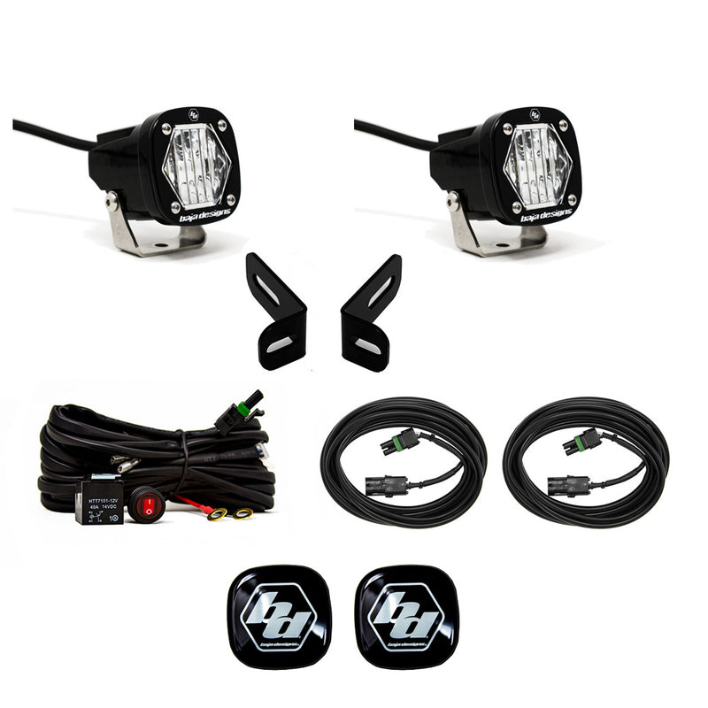 Baja Designs S1 Dual Reverse Light Kit, complete kit on a studio background: pair of S1 LED pods