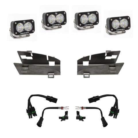Baja Designs S2 Sport Dual Fog Pocket Light Kit, complete kit on a studio background: four S2 Sport pods