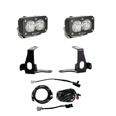 Baja Designs S2 Sport Reverse Kit, complete kit on a studio background: two black S2 Sport LED pods