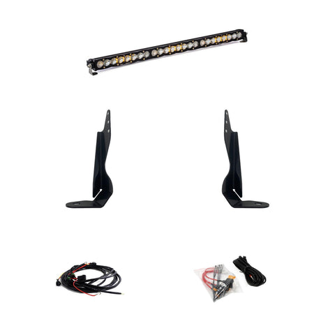 Baja Designs S8 30" Behind the Grille Light Bar Kit, complete kit on a studio background: A 30" S8 LED light bar