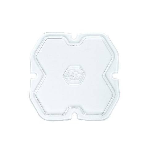 Baja Designs Squadron 2.0 Light Pod Lens Kit, complete kit on a studio background: single clear Squadron snap-on replacement lens with a smooth spot optic pattern on a white background