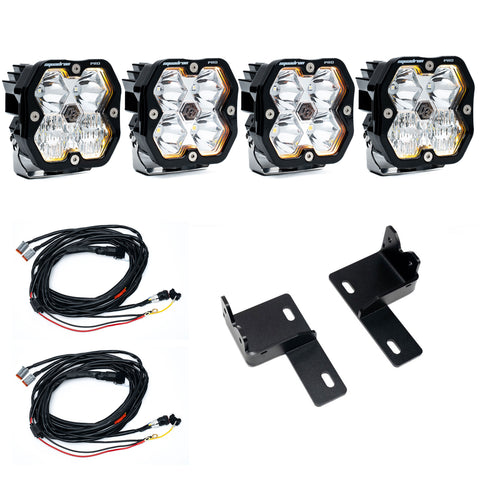 Baja Designs Squadron 2.0 Pro Behind-the-Grille Light Kit, complete kit on a studio background: four clear Squadron 2.0 Pro pods