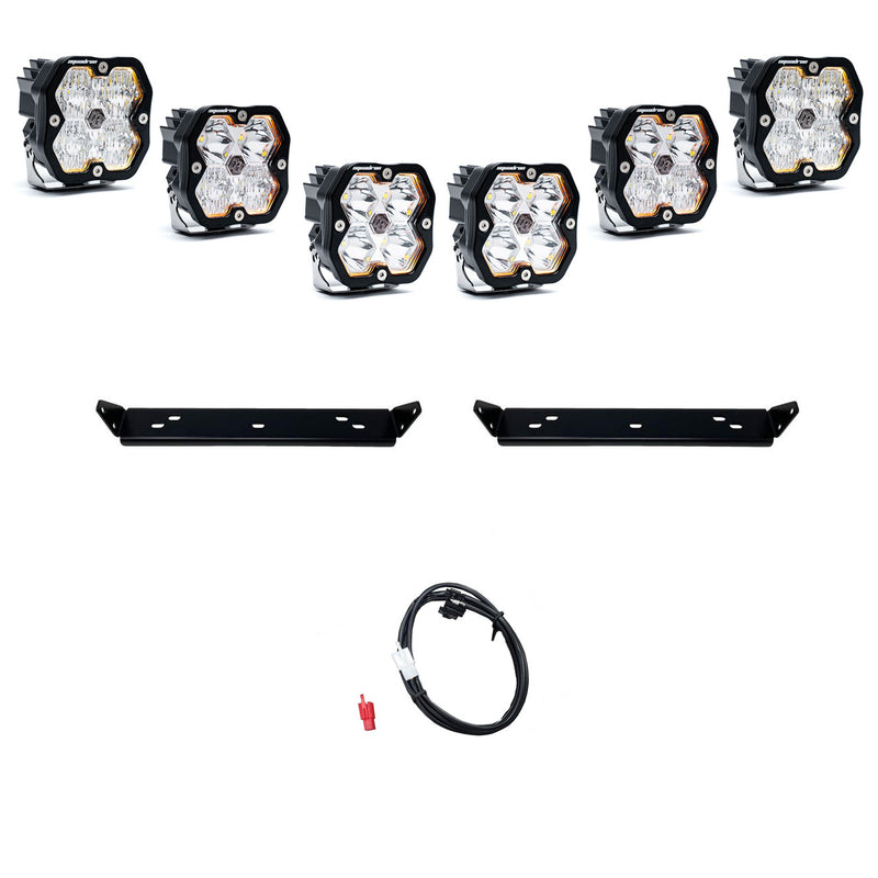 Baja Designs Squadron 2.0 Sport Behind-the-Grille Light Kit, complete kit on a studio background: six clear Squadron 2.0 pods