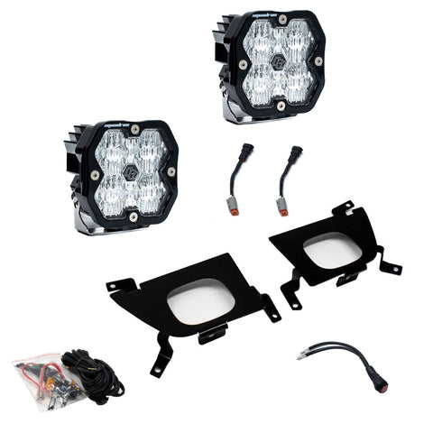 Baja Designs Squadron 2.0 Sport Fog Pocket Light Kit, complete kit on a studio background: pair of square Squadron pods