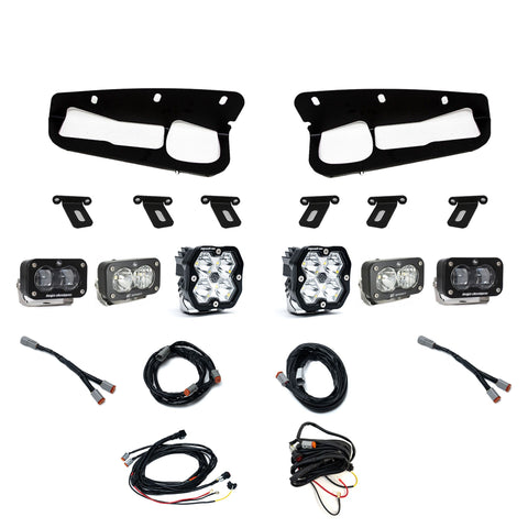 Baja Designs Squadron 2.0 Sport/S2 Sport/S2 SAE Sportman Fog Pocket Light Kit, complete kit on a studio background