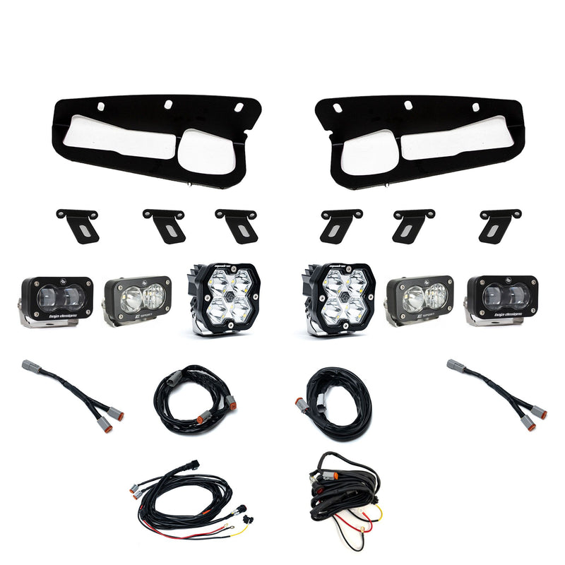Baja Designs Squadron 2.0 Sport/S2 Sport/S2 SAE Sportman Fog Pocket Light Kit, complete kit on a studio background