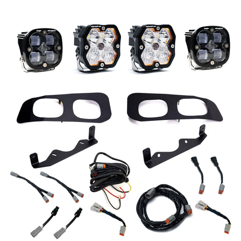 Baja Designs Squadron 2.0 Sport/Squadron SAE Dual Fog Pocket Light Kit, complete kit on a studio background: dual fog pocket kit