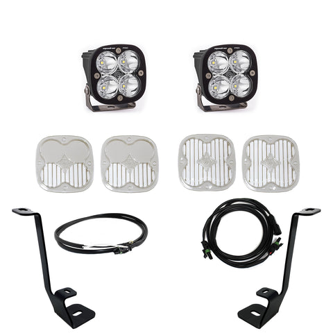 Baja Designs Squadron Pro A-Pillar Light Kit, complete kit on a studio background: two black Squadron pods