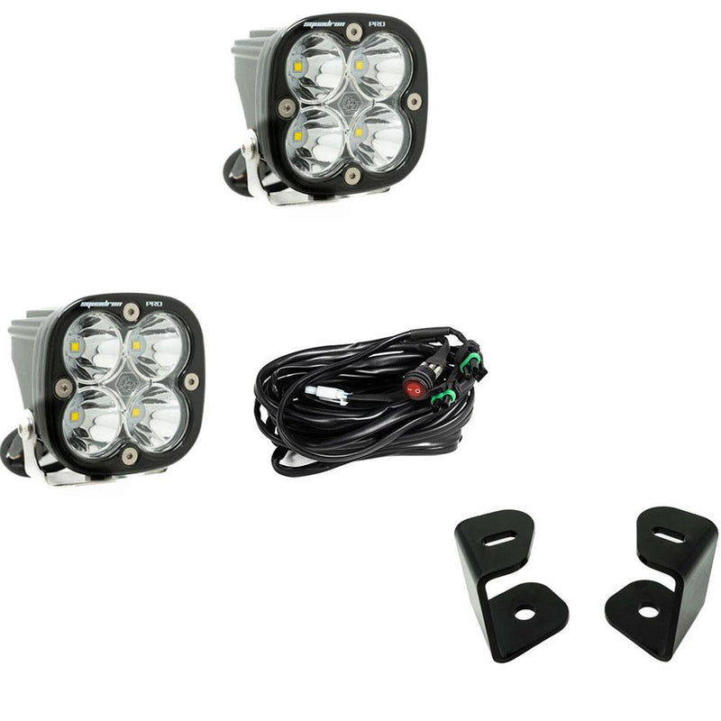 Baja Designs Squadron Pro A-Pillar Light Kit, complete kit on a studio background: two Squadron Pro LED pods