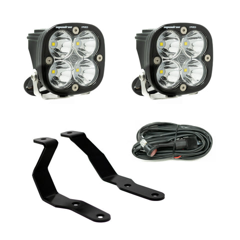 Baja Designs Squadron Pro A-Pillar Light Kit, complete kit on a studio background: two Squadron Pro LED pods