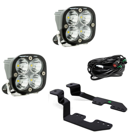 Baja Designs Squadron Pro A-Pillar Light Kit, complete kit on a studio background: two Squadron Pro LED pods