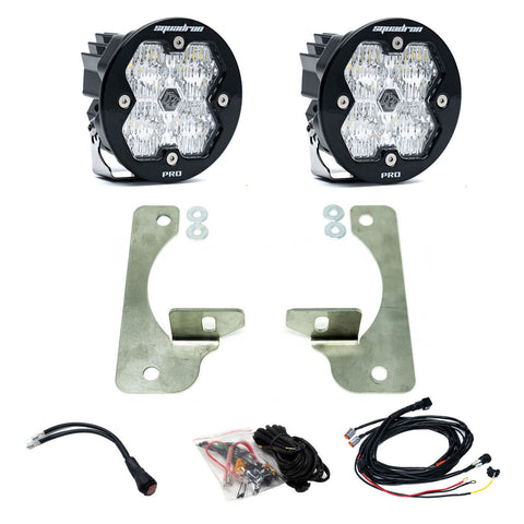 Baja Designs Squadron-R 2.0 Pro Fog Pocket Light Kit, complete kit on a studio background: pair of round Squadron-R Pro pods
