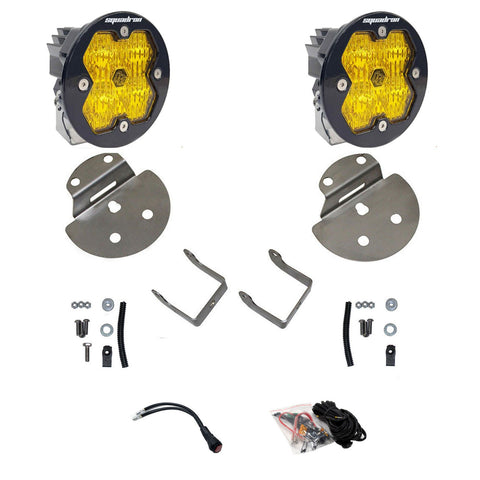 Baja Designs Squadron-R 2.0 Sport Fog Pocket Light Kit, complete kit on a studio background: pair of round Squadron-R pods