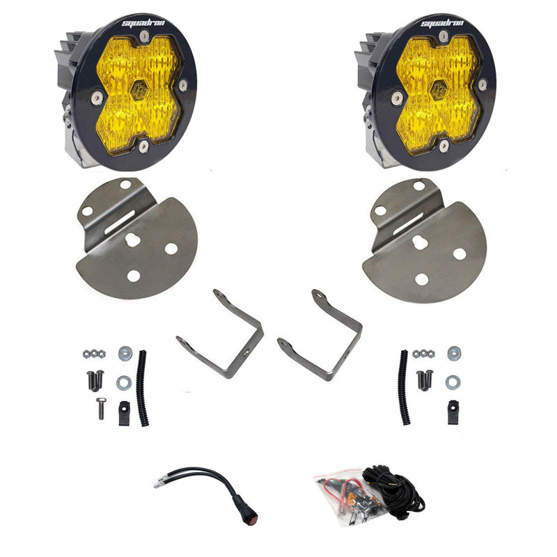 Baja Designs Squadron-R 2.0 Sport Fog Pocket Light Kit, complete kit on a studio background: pair of round Squadron-R pods