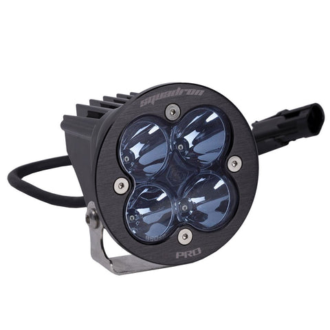 Baja Designs Squadron-R Pro Infrared LED Light Pod, whole product on a studio background: A round black Squadron-R Pro LED pod