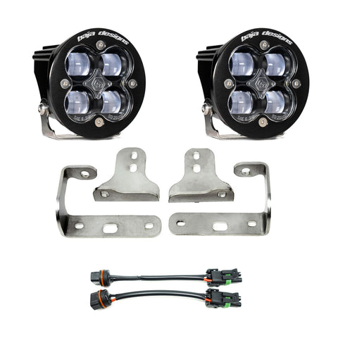 Baja Designs Squadron-R SAE Fog Pocket Light Kit, complete kit on a studio background: pair of round Squadron-R fog pods