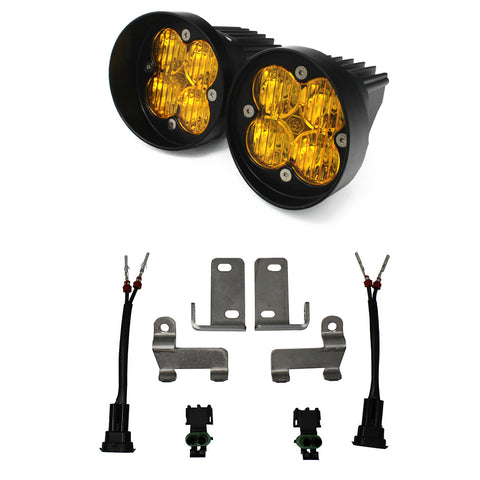 Baja Designs Squadron-R Sport Fog Pocket Light Kit, complete kit on a studio background: two round black Squadron-R fog pods