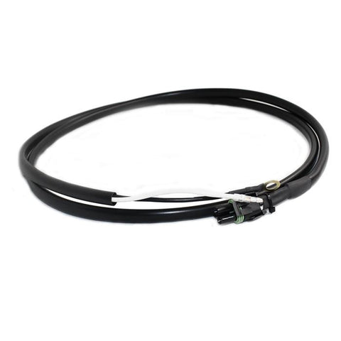 Baja Designs Squadron/S2/S1 Upfitter Wiring Harness, whole product on a studio background: A coiled black upfitter wiring harness with a weatherproof connector on a white background