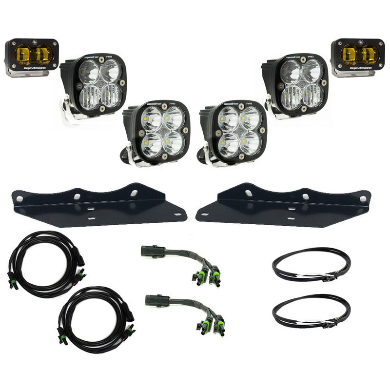 Baja Designs Squadron/S2 SAE Pro Fog Pocket Light Kit, complete kit on a studio background: four clear Squadron pods