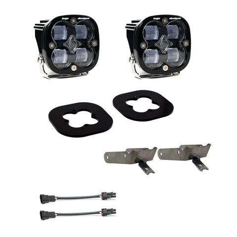 Baja Designs Squadron SAE Fog Pocket Light Kit, complete kit on a studio background: pair of square Squadron pods