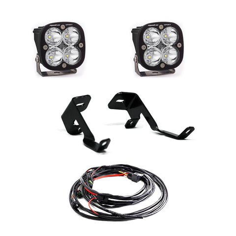 Baja Designs Squadron Sport A-Pillar Light Kit, complete kit on a studio background: two Squadron LED pods