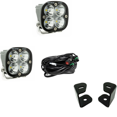 Baja Designs Squadron Sport A-Pillar Light Kit, complete kit on a studio background: two Squadron Sport LED pods