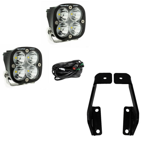 Baja Designs Squadron Sport A-Pillar Light Kit, complete kit on a studio background: two Squadron Sport LED pods
