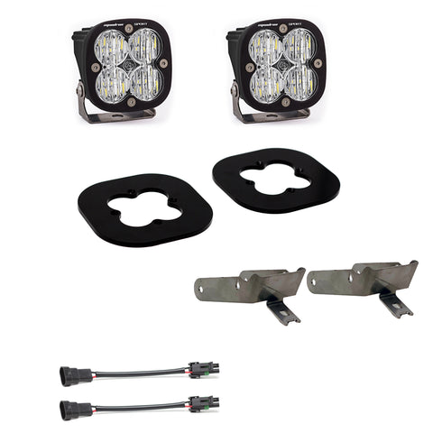 Baja Designs Squadron Sport Fog Pocket Light Kit, complete kit on a studio background: pair of black Squadron Sport fog pods