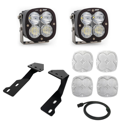 Baja Designs XL 80 A-Pillar Kit, complete kit on a studio background: two black XL 80 pods