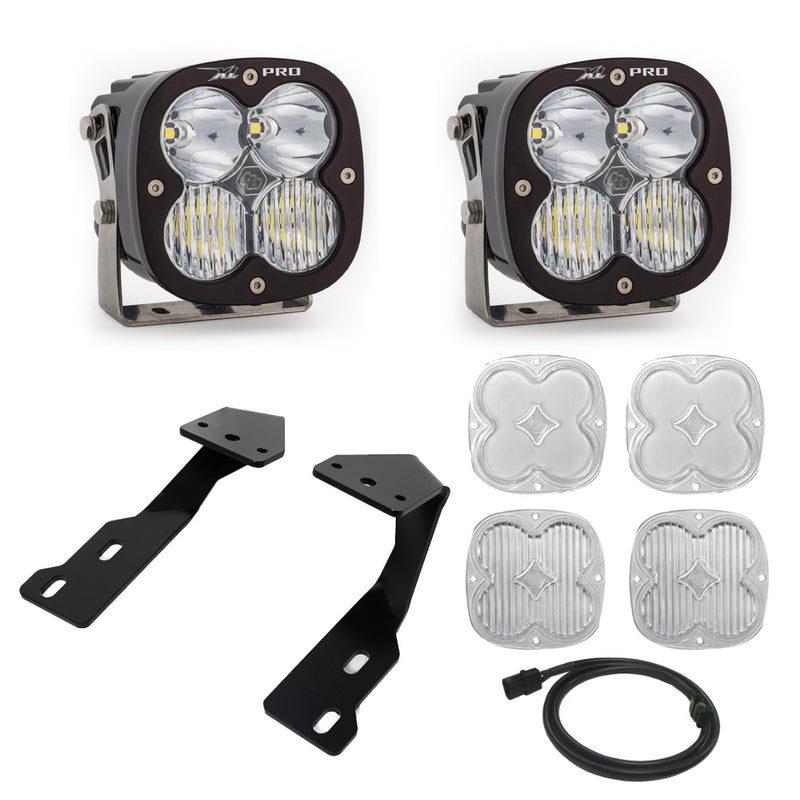 Baja Designs XL Pro A-Pillar Kit, complete kit on a studio background: two black XL Pro pods