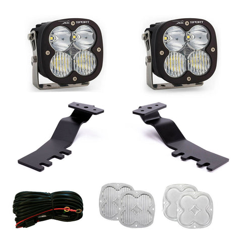 Baja Designs XL Sport A-Pillar Kit, complete kit on a studio background: A pair of Baja Designs XL Sport LED pods
