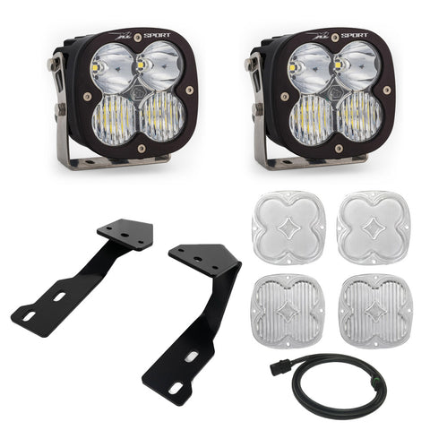 Baja Designs XL Sport A-Pillar Kit, complete kit on a studio background: two black XL Sport pods