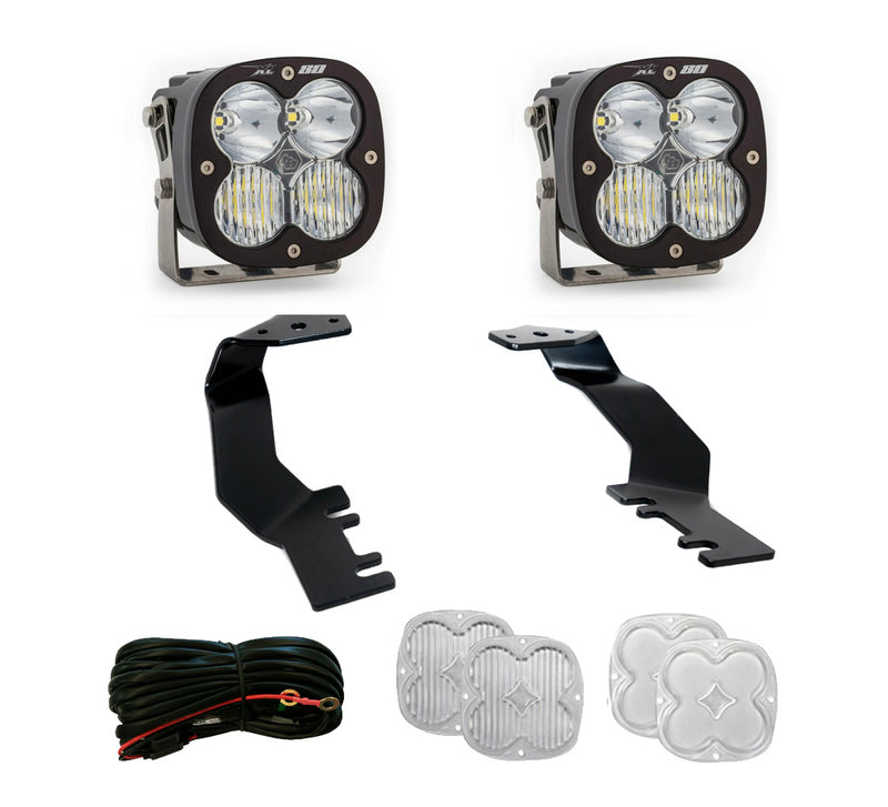 Baja Designs XL80 A-Pillar Light Kit, complete kit on a studio background: A pair of Baja Designs XL80 LED pods