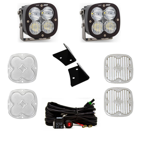 Baja Designs XL80 A-Pillar Light Kit, complete kit on a studio background: two black XL 80 pods