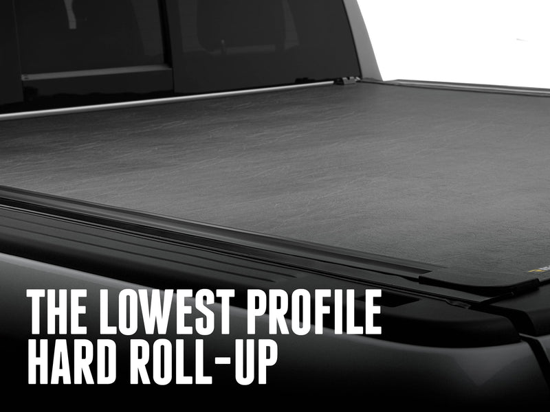 Closed Revolver X2 cover seen from the tailgate with the headline "The lowest profile hard roll-up"