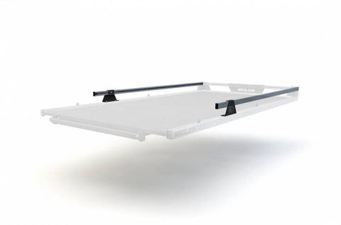 BEDSLIDE Classic guardrail kit shown fitted to a slide deck, studio render on white with the two rails and their towers in place