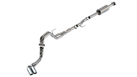 Borla ATAK Cat-Back Exhaust System, full system on a studio background: Borla cat-back exhaust system with dual polished tips on one side laid out on white